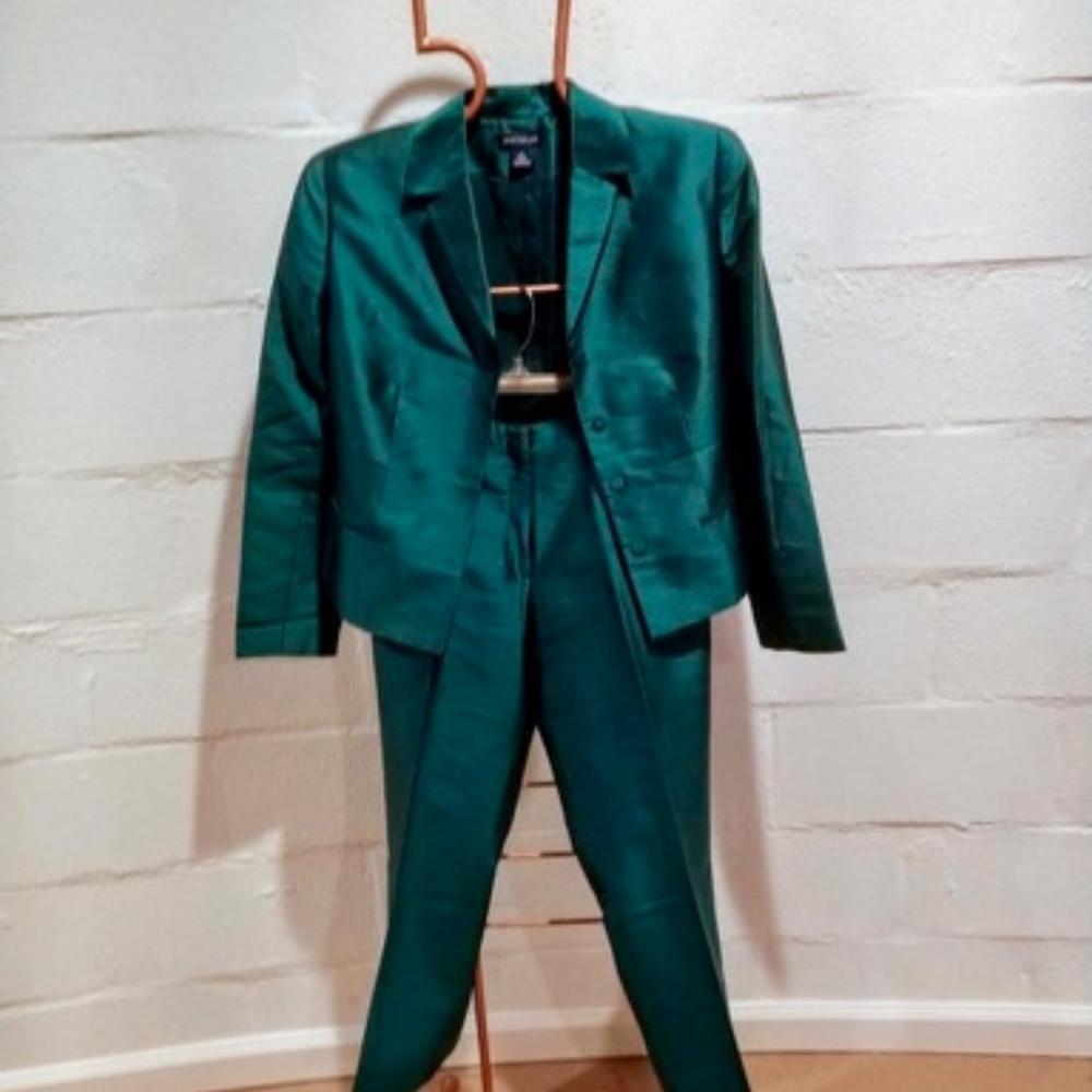 Ann Taylor Sz 6Teal 2 Piece SILK Slack and Jacket